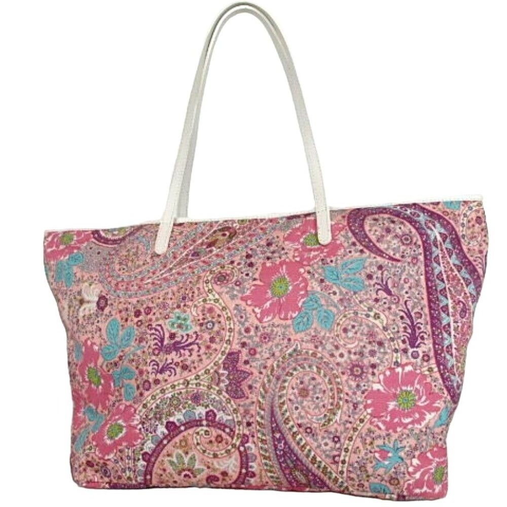 535131C V Etro Tote Bag Paisley Pattern Jacquard Canvas Leather